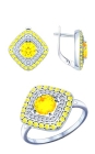 Комплект украшений из серебра с жёлтыми фианитами кольцо+ серьги