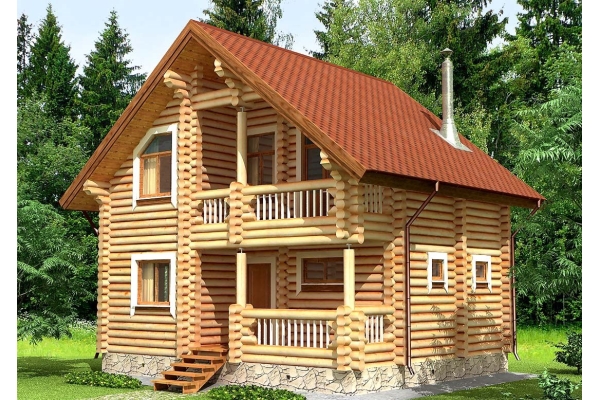 Дом из бревна с балконом фото